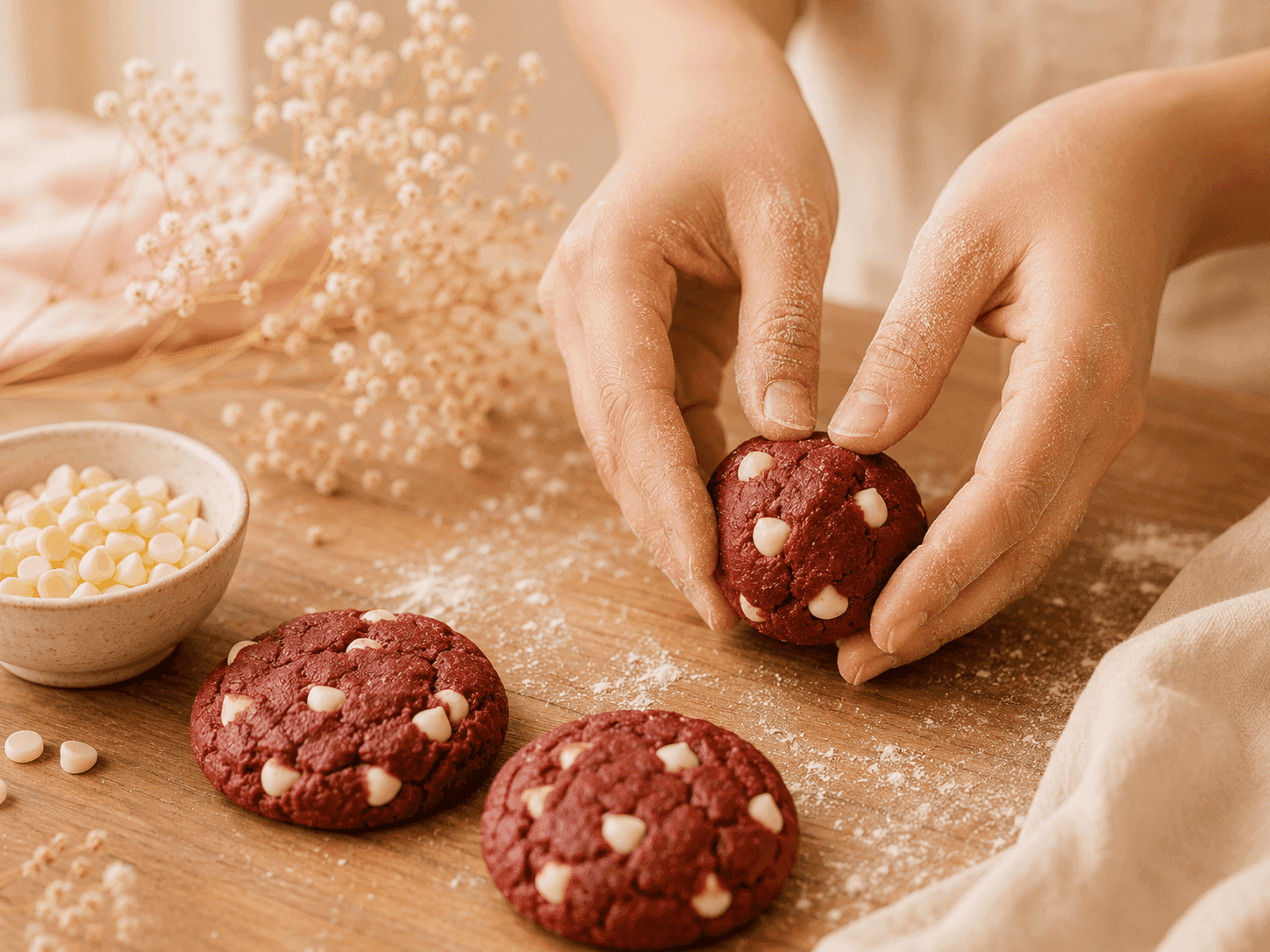 Baker hands crafting fresh cookies