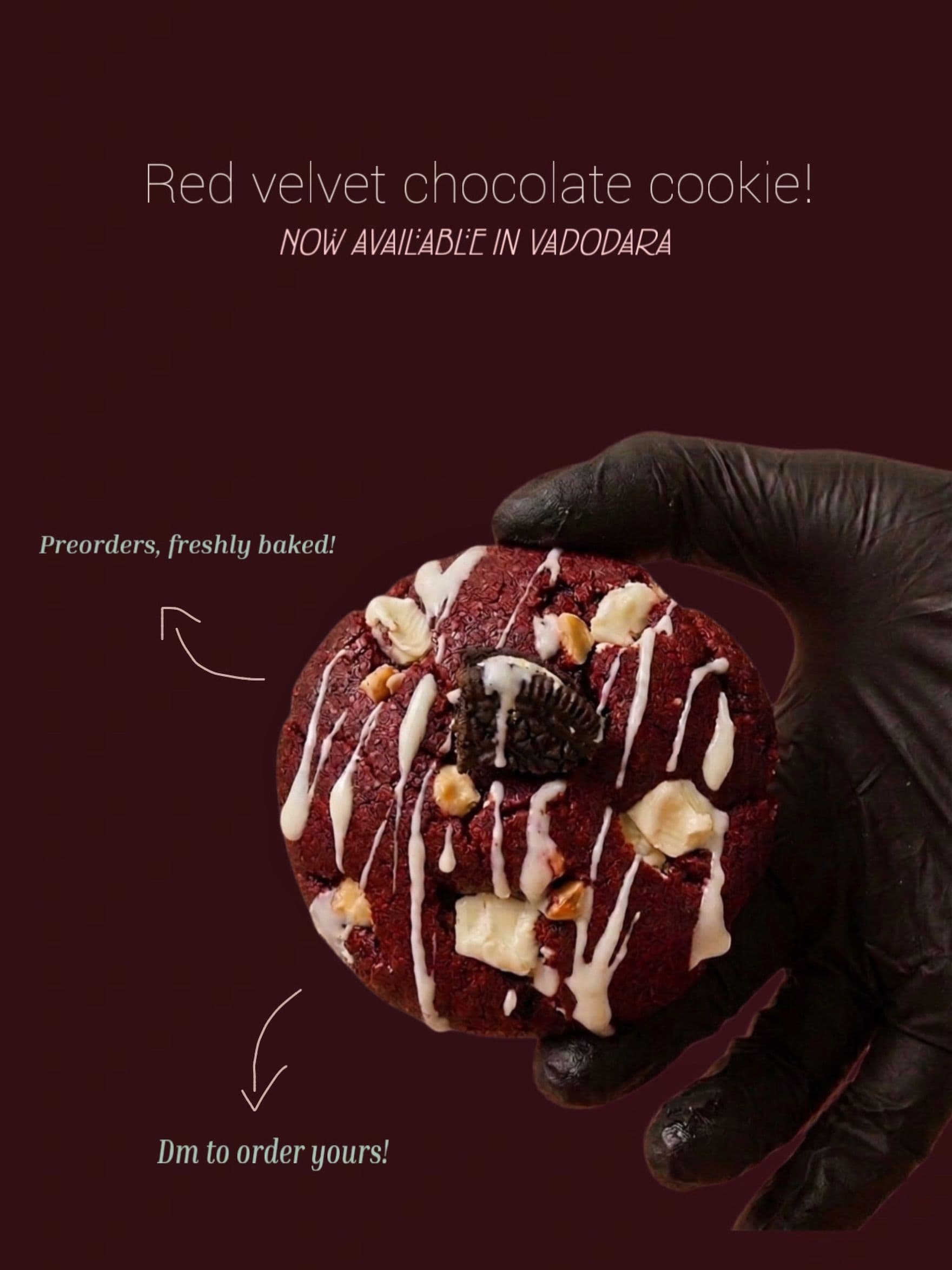 Vadodara just got a lot sweeter. Signature Red Velvet Chocolate Cookies, now on pre-order.